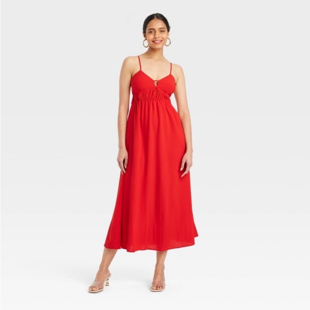 a new day Vibrant Red Midi Dress